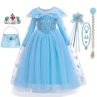 Disney Frozen Elsa Princess Dresses For Girls Costume Long Sleeves Cosplay Snow Queen Vestidos Sequin Cape Birthday Party Robe