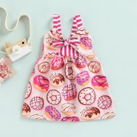 Infant Baby Girls Summer Dress Cute Donut Printed Sleeveless Bow Short Dress baby Clothing Girl Casual Dress  by Hs2023