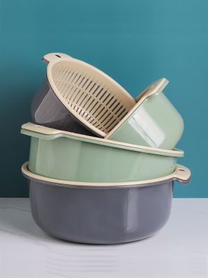 ✣❦✈ Double-layer washing basin plastic drain basket leaking rice artifact dish blue vegetable home kitchen fruit plate