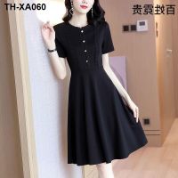 French style womens summer dress 2023 new short sleeve retro social Hepburn little black temperament slimming