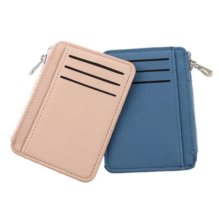 women-men-business-card-case-pu-leather-lychee-pattern-with-zipper-slim-wallets-bank-card-holder-coin-purse-money-clips