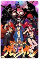 ป้ายโลหะโปสเตอร์การ์ตูนญี่ปุ่น Gurren Lagann ป้ายดีบุกเด็กผู้ชายเด็กผู้หญิงหุ่นยนต์มังงะตกแต่งโล่ประกาศเกียรติคุณศิลปะผนังสำหรับบ้านเกมคลับห้องห้องนอนของขวัญพัดลมสำหรับเด็กๆ8X12นิ้ว