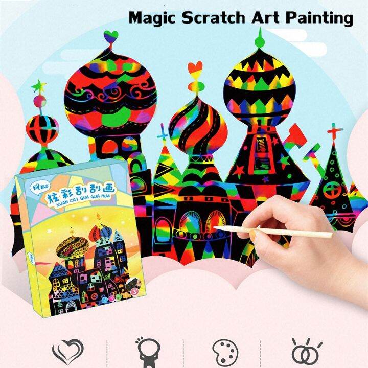 50-แผ่น-ศิลปะภาพขูด-แผ่นขูดสี-ภาพขูดสีฝึกสมาธิ-magic-scratch-ชุดขูดสี-diy-art-rainbow-scratch-art