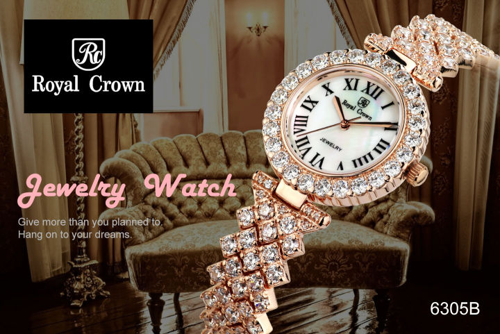 royal-crown-นาฬิกาข้อมือผู้หญิงอย่างดี-ดีไซน์สวยงามทันสมัย-เรือนหน้าปัดทำจากไข่มุกแท้-ประดับเพชร-cz-คัดอย่างดี-รุ่น