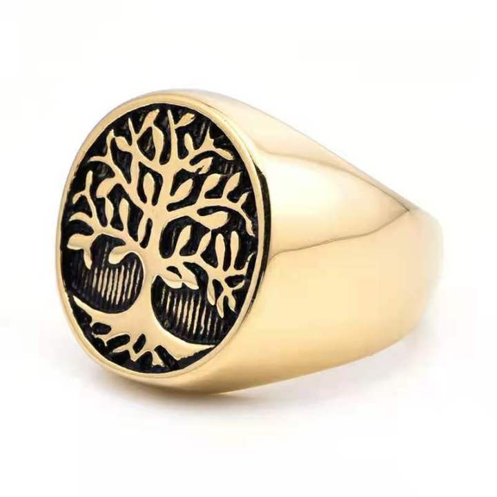 แหวนต้นไม้นำโชคสำหรับเด็กชายแหวนเหล็กไทเทเนียมแหวนแฟชั่นเครื่องประดับแฟชั่น