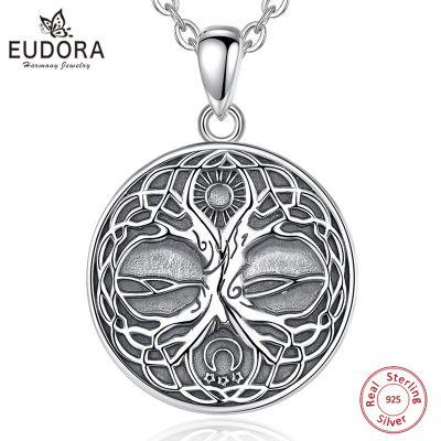 Eudora 925เงินสเตอร์ลิงไวกิ้ง Yggdrasil Tree Of Life สร้อยคอสำหรับชายหญิง Vintage Sun Moon Amulet จี้บุคลิกภาพ Gift