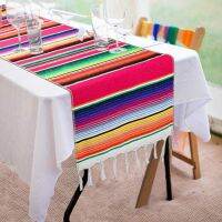 【cw】 Mexican Pinata Party Serape Colorful Striped Fringe Cotton Table Runner Decorations Hand Woven Blanket Home Wedding Table Cover ！