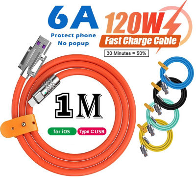 Fast Charging Cable สายชาร์จ Type C / MicroUSB / and for iPhone 15 14 13 12 , 120W 6A Quick Charger Cord