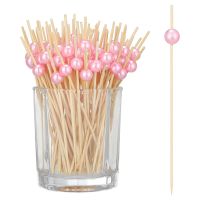 Cocktail Sticks Natural Wood Sticks with Acrylic Beads Wooden Toothpicks Cocktail Sticks, Food Sticks for Bar Party