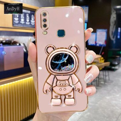 AnDyH Phone Case For Vivo Y17/Y15/Y12/Y12i/Y3S 2020/U10/Y3 6DStraight Edge Plating+Quicksand Astronauts who take you to explore space Bracket Soft Luxury High Quality New Protection Design