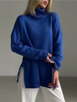 ✈ Fashion Sweaters 2023 Turtleneck Sleeve Top Oversized Sweater Split Hem Warm Thick Jumpers Pullover