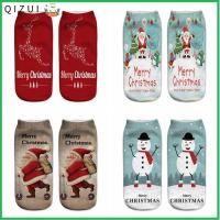 QIZUI Women Christmas Cute 3D Print Harajuku Low Cut Stocking Santa Claus Boat Socks Cotton