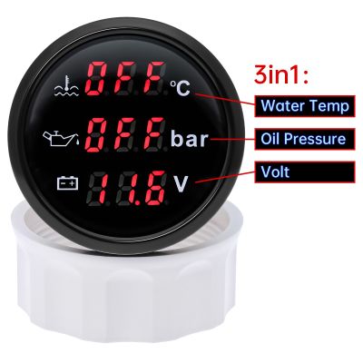 ✙﹍❐ Digital 52mm Gauge 3 in 1 with Alarm 0 120℃ Water Temperature Gauge Oil Pressure Meter Voltmeter 0-10 Bar Oil Press Sensor