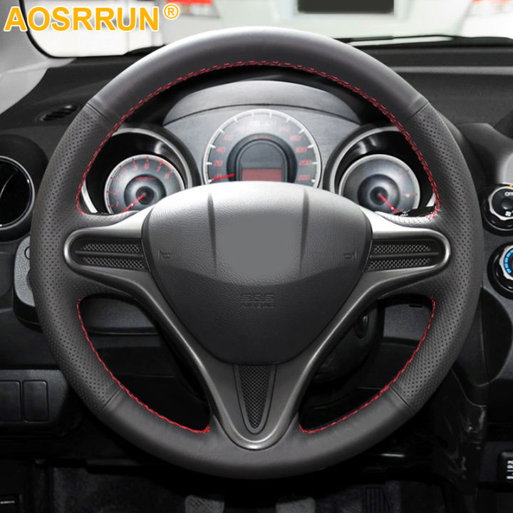 Car Accessories Leather Hand-stitched Car Steering Wheel Cover For Honda Fit Jazz City 2009-2013 Insight 2010-2014 2011 2012