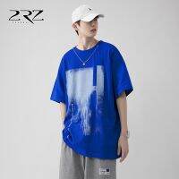 2 rz mens cotton short sleeve T-shirt boys summer popular logo printed floral shirt loose left shoulder wind render unlined upper garment --ntx230801✺ஐ