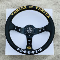 Golden &amp; White Embroidery 13นิ้ว Vertex Forever Black หนังแท้ Drift Sport Steering Wheel