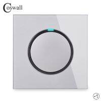 Coswall  1 Gang 2 Way Random Click On / Off Wall Light Switch With LED Indicator Pass Through Switch Switched Glass Panel Grey