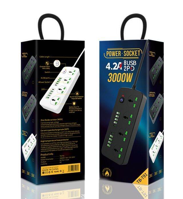 Extension Socket Malaysia Plug Adapter 4AC/4 Plug 8 USB