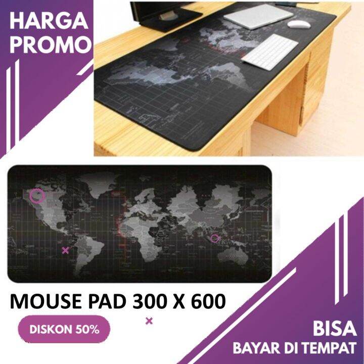 taffware gaming mouse pad xl desk mat motif peta dunia 300 x 600 mm mp002 black