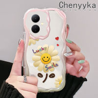 เคส Chenyyka สำหรับ VIVO Y76 Y76s Y74s 5G Y36 Y77 Y77E 5G Y78 Y78 5G + 5G IQOO Z6 Lite 5G เคสลายการ์ตูนใบหน้ายิ้มเคสโทรศัพท์โปร่งใสขอบคลื่นดอกไม้ปลอกซิลิโคนเลนส์กล้องถ่ายรูปป้องกันการกระแทกใหม่เคสนิ่มใส