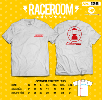 RACEROOM เสื้อยืดคอกลม สีขาว ไม่ย้วย Cotton100 สกรีนลาย  coleman-128