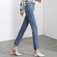 Women Stretch Denim Jeans Button Decoration New Spring Summer Slim Solid All Match High Waist Denim Pants Office Lady Wear