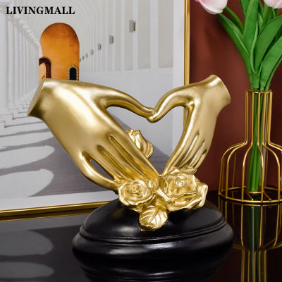 Livingmall สไตล์ยุโรปรูปหัวใจรูปปั้นงานฝีมือเรซินบทคัดย่อรักกุหลาบตกแต่งบ้านโรแมนติกคนรักของขวัญแต่งงานตกแต่งบ้านอุปกรณ์สก์ท็อป