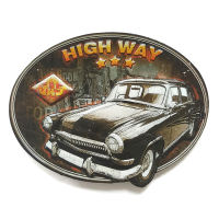 ป้ายสังกะสี High Way with Black Classic Car (ปั๊มนูน+3D)