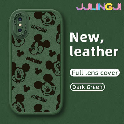 Jjlingji เคสสำหรับ IPhone X Xs Xr Xr เคสกระแสแฟชั่นรูปแบบมิกกี้เมาส์ใหม่โทรศัพท์ดีไซน์ด้านข้างดีไซน์ใหม่หนัง Lensa Kontak กล้องบางป้องกันเคสกันกระแทก