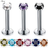 Alisouy 1Pc Steel Lip Rings Internal Thread Labret Piercing Helix Earrings Piercing Tragus Rings Bars Prong Crystal Body Jewelry