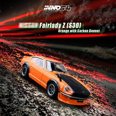 INNO In Stock 1:64 FAIRLADY Z S30 240Z Orange Carbon Hood Diecast Diorama Car Model Collection Miniature Carros Toys