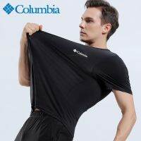 เสื้อยืดแขนสั้นกีฬา Columbia แห้งเร็วฤดูร้อนผ้าไหมไอซ์ระบายอากาศได้ดีสีทึบคอยืดหยุ่นรอบคุณภาพสูง