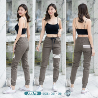 [Jogger pants] กางเกงจ๊อกกอร์ขาจั้ม ผ้ายืดคอตตอน (เป้าซิป) J35/9 แต่งแถบผ้า3 เส้นหน้าหลัง แนวเท่ๆ มีสไตล์ ใส่ได้ทั้งชายหญิง สวมใส่สบายคล่องตัว