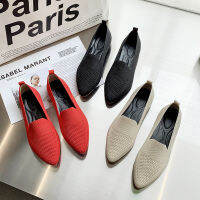 Spring Summer Women Flat Shoes Knit Comfortable OL Pointed Toe Casual Shoes Leisure Slip-on Loafers Lolita Shoes