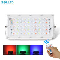 SOLLED ไฟสปอตไลท์ LED RGB 50W 220V,ไฟกลางแจ้งน้ำหนักเบากันน้ำมาพร้อมรีโมท