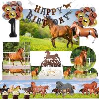 ❡ Horse Party Decor Disposable tableware Horse Party Plates Napkins Cups Horse Birthday Banner Ballons Horse Birthday Party Supp