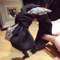 [COD] Korean fabric floral black headband womens autumn and winter splicing twisted knot big bow contrast non-slip wide-brimmed