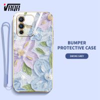 VRQR เคสโทรศัพท์สำหรับ Vivo S12 Pro 5G V23 Pro 5G V25 V25E 5G V27 Pro V27E IQOO Z6 Pro V25 Pro 5G ภาพสีน้ำมันสไตล์ภาพวาดดอกไม้กรอบเคสนิ่มเคลือบอิเล็คโทรเพลทแบนพร้อมฟรีสายคล้อง