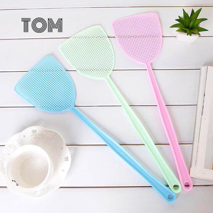 （COD）Plastic fly swatter mosquito swatter Manual mesh surface long handle fly swatter wholesale