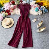 READY STOCK-013-Temperament jumpsuit womens summer dress lace fight to receive waist slimming jumpsuit high waist