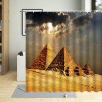 Desert Pyramid Famous Sights Bathroom Decor Orange Scene Camel Lightning Shower Curtain Cactus Deserts Plants Curtains 240x180cm