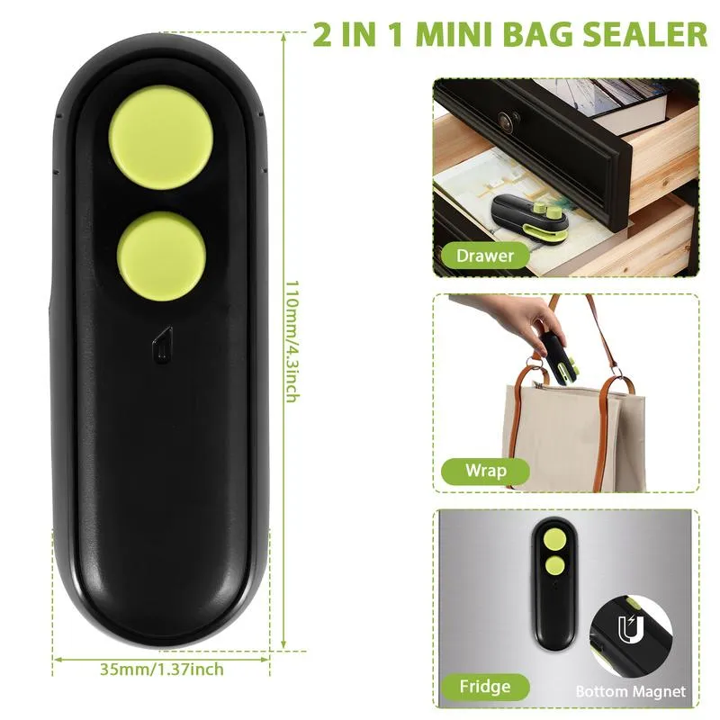 Mini Bag Sealer Chip Bag Sealer with Cutter and Magnet Handheld Heat Sealer  Portable Mini Sealing Machine USB Rechargeable Chip Bag Sealer