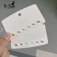 We Flower 6PCs S925 Silver Mini Ball Beaded Stud Earrings for Women Girls Chic Fashion Ear Jewelry Set