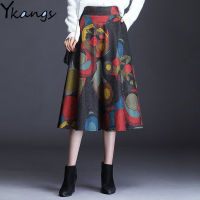 Vintage Plus Size 4XL Vintage High Waist Woolen Skirts Autumn Winter 2020 Fashion Women Midi Printed Skirt Female Casual Office