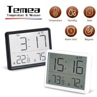 Temea เครื่องวัดตัววัดอุณหภูมิความชื้นดิจิตอลอิเล็กทรอนิกส์ LCD,นาฬิกาที่เตือนภัยบนโต๊ะสถานีสภาพอากาศวัดอุณหภูมิกลางแจ้งในร่ม