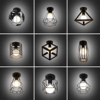 ZZOOI Vintage Ceiling Light Retro E26 E27 Lamp Holder Bulb Metal Lampshade Cage Ceiling Lamp Semi-Flush Mount Pendant Light Decoration