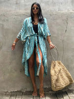 2023เซ็กซี่บิกินี่ Cover-Ups Beach Pareo Stripes Tie Dye Kimono ชุดว่ายน้ำฤดูร้อนผู้หญิง Beachwear Boho ชุดว่ายน้ำ Cover Up