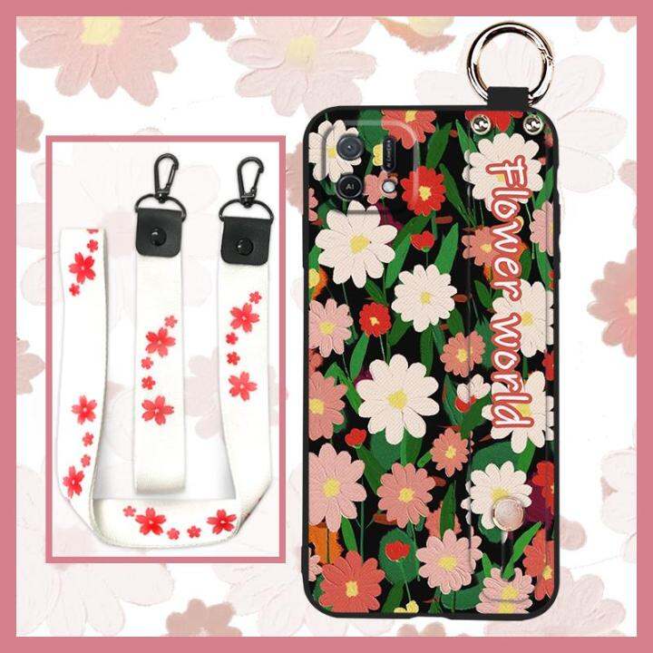 new-arrival-painting-flowers-phone-case-for-oppo-a16k-a16e-silicone-original-dirt-resistant-shockproof-cartoon-lanyard