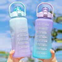 2L Large Capacity Water Bottle Straw Cup Plastic Water Cups With Time Marker Outdoor Fitness Sports Bottle For Girls