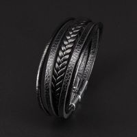 Hot Sell Men classice Multilayer Leather Bracelet Magnetic-clasp Cowhide Braided Multi Layer Wrap Bangles pulsera hombre Charms and Charm Bracelet